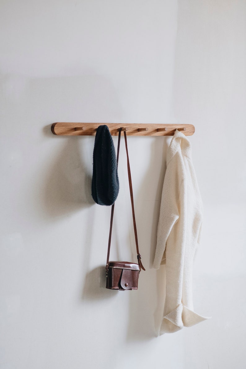 Simple Hanger Oak Wood Peg Rail Coat Rack Hook Wall | Etsy