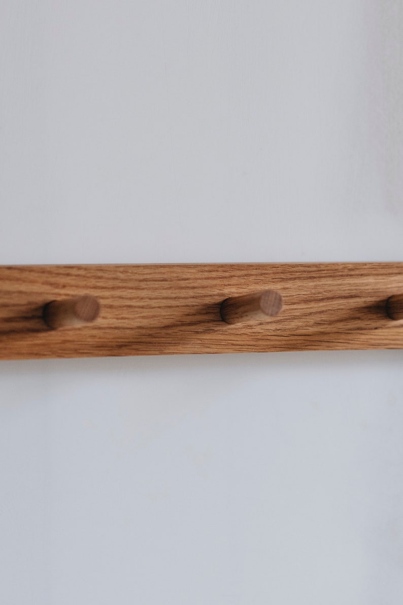 Simple Hanger Oak Wood Peg Rail Coat Rack Hook Wall Etsy