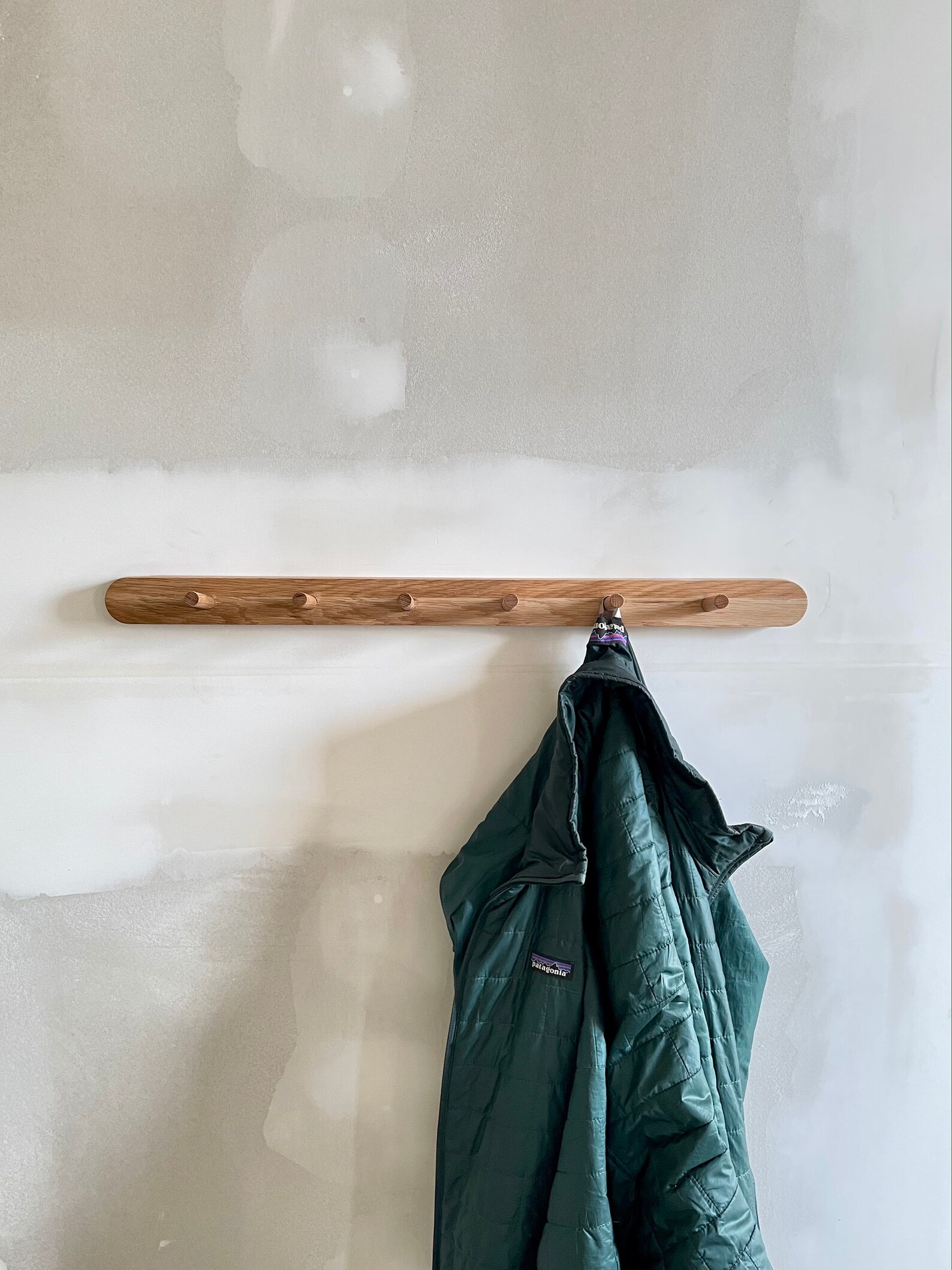 Simple Hanger Oak Wood Peg Rail Coat Rack Hook Wall Etsy