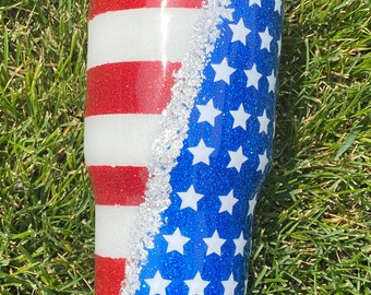 American Flag Glitter Tumbler
