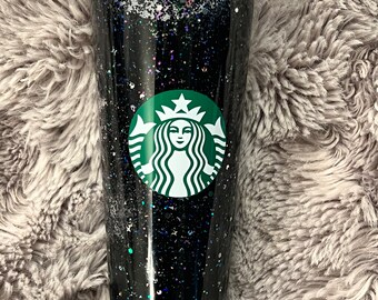 Holographic Black 24oz Glitter Snowglobe Tumbler