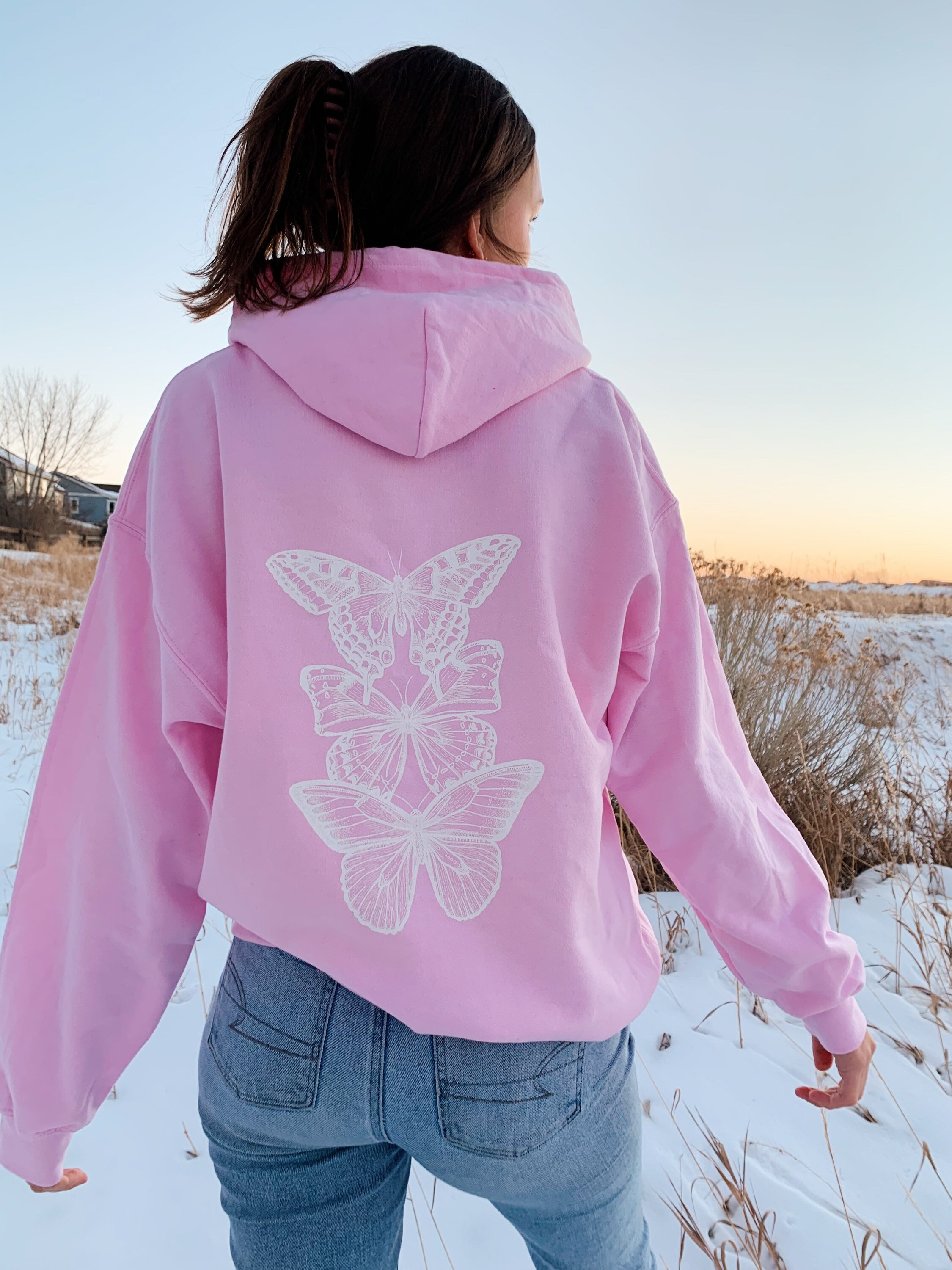 Light Pink Butterflies Hoodie | Etsy 