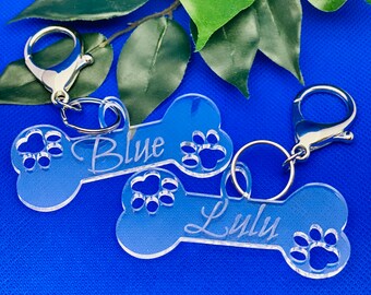 Personalized Dog Bone Acrylic Keychain, Dog Tag, Personalized Pet Keychain, Pet Lover Gift, Custom Bone Key Ring
