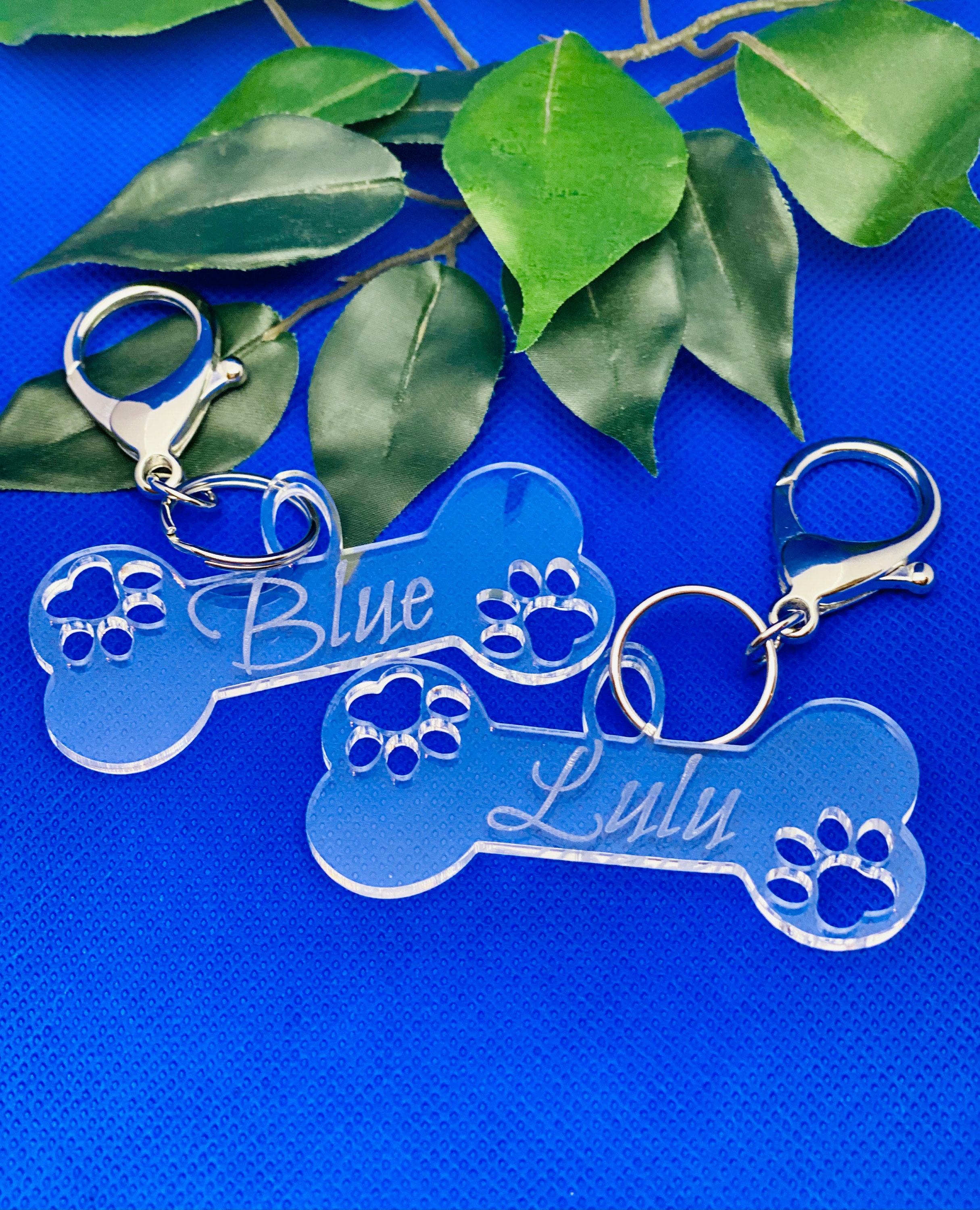 Personalized Dog Bone Acrylic Keychain, Dog Tag, Personalized Pet Keychain, Pet Lover Gift