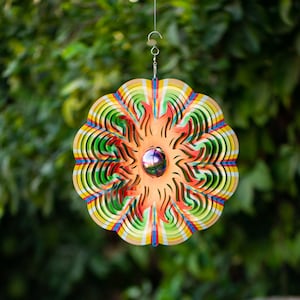 Garden Decor Sun Wind Spinner – 12-in Gazing Sun Hanging decoration for Yard and  – Boho Multicolored Ornament Spinner for Outdoor