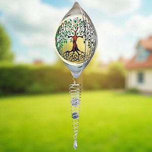 Tree of Life Wind Spinner for Yard and Garden with Gazing Ball Set, Hanging Outdoor Decor, Weather Resistant, 6.5”, Free Shipping