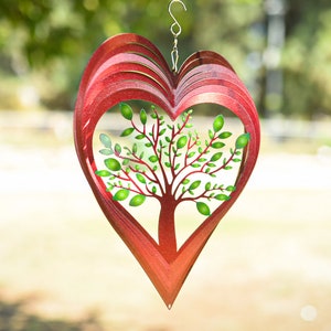 Heart Rotating Wind Spinner Outdoor, Tree of Life Kinetic Wind Spinner Hanging Ornament, Heart Windspiel Garden Lawn Patio Backyard Decor