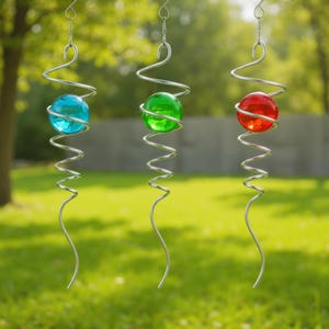 Spiral Gazing Ball for Garden, Gazing Crystal Ball Ornament, Kinetic Wind Spinner Tail Hanging, Garden & Home Decor, 1x Charm, Free Shipping