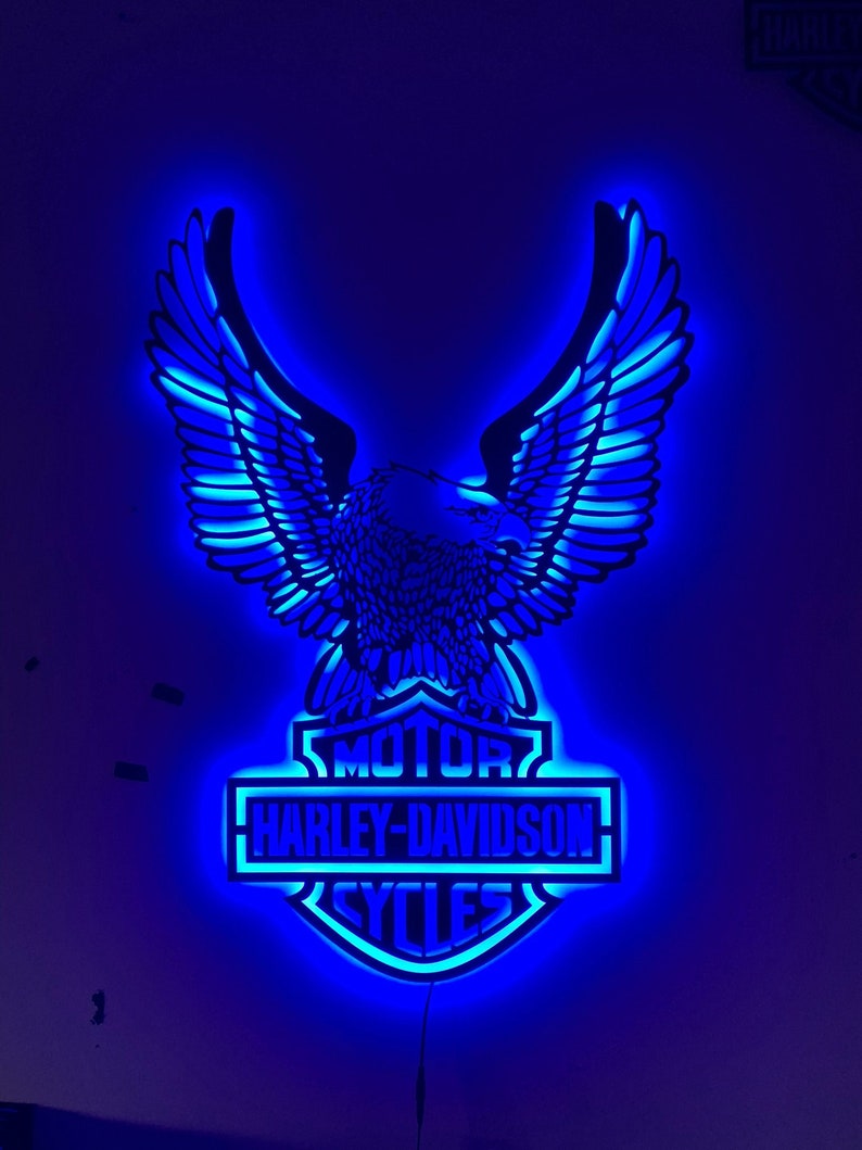 LED Harley Davidson Eagle Metal Logo LED Metal Wall Art Wall Etsy