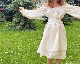 Summer dress, linen dress , milk linen dress, handmade linen dress, linen long dress, waist belt dress, midi dress