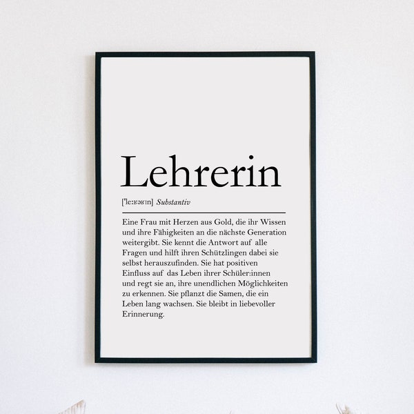 DOWNLOAD Karte/Poster Abschied Lehrerin | Definition Sign | Abschiedsgeschenk Grundschule