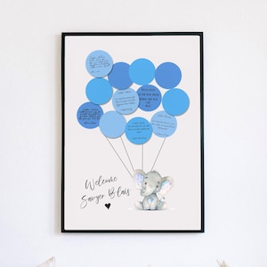 CARTEL NACIMIENTO: Póster personalizado de bebé niño | lindo elefante con nombre | imprimir usted mismo | Nacimiento de regalo | Decoración de la habitación de los niños