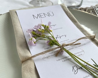 Menükarte modern | Tischschmuck für Hochzeiten | Tischkarte für Jubiläum, Taufe, Geburtstag