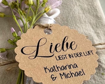 PERSONALIZED pendant for soap bubbles or balloons | Love is in the air and name bride and groom | Gifts for wedding guests