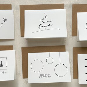 6 Design WEIHNACHTSKARTEN: verschiedene Motive | 6er Set Klappkarte mit oder ohne braunen Umschlag Kraftpapier | Weihnachtskarte modern