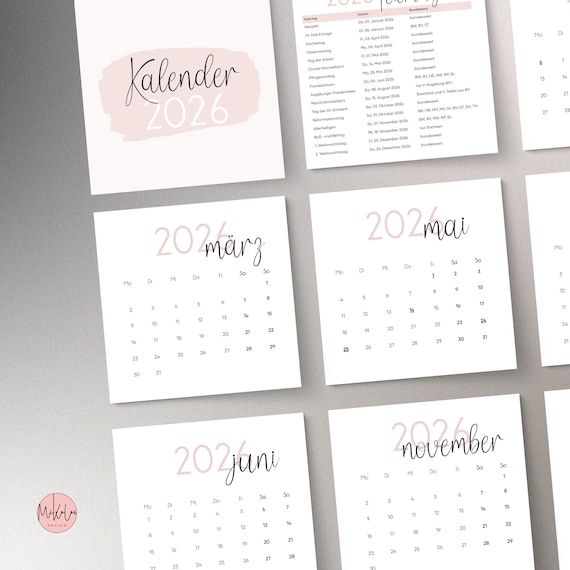 Tischkalender 2026 zum Ausdrucken | Kalender 2026 deutsch | Jahreskalender 2026 Feiertage | Kalender 2026 PDF Download | german kalender pdf