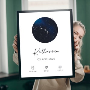 Personalisiertes Geburtsposter | Kinderzimmer Deko | Sternzeichen | Sternbild | Geburtsdaten | Geschenk zur Geburt oder Taufe