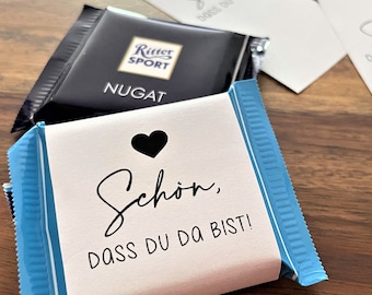 SCHÖN, dass du da bist! | Banderole für Mini Ritter Sport | OHNE Schokolade!| Wedding | Gästegeschenk