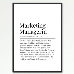 Definitie van Marketing Manager | Definitie Teken | Beroepsposter/kaart om te DOWNLOADEN