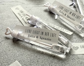SET: Soap bubbles + transparent pendants with names | Love is in the air with the name bride and groom | Bubbles Wedding