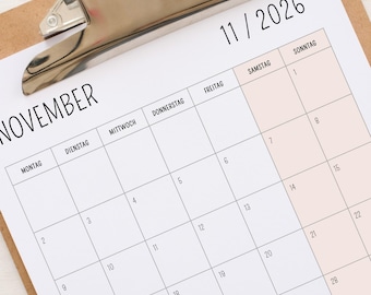 2026 calendar to print | German calendar 2026 | 2026 annual calendar in a simple design | German calendar 2026 download pdf