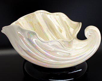 Iridescent Pearl Shell | Pottery Horn Of Plenty Trinket Dish | Shell Bowl | Vintage Ceramic Dish 1980's