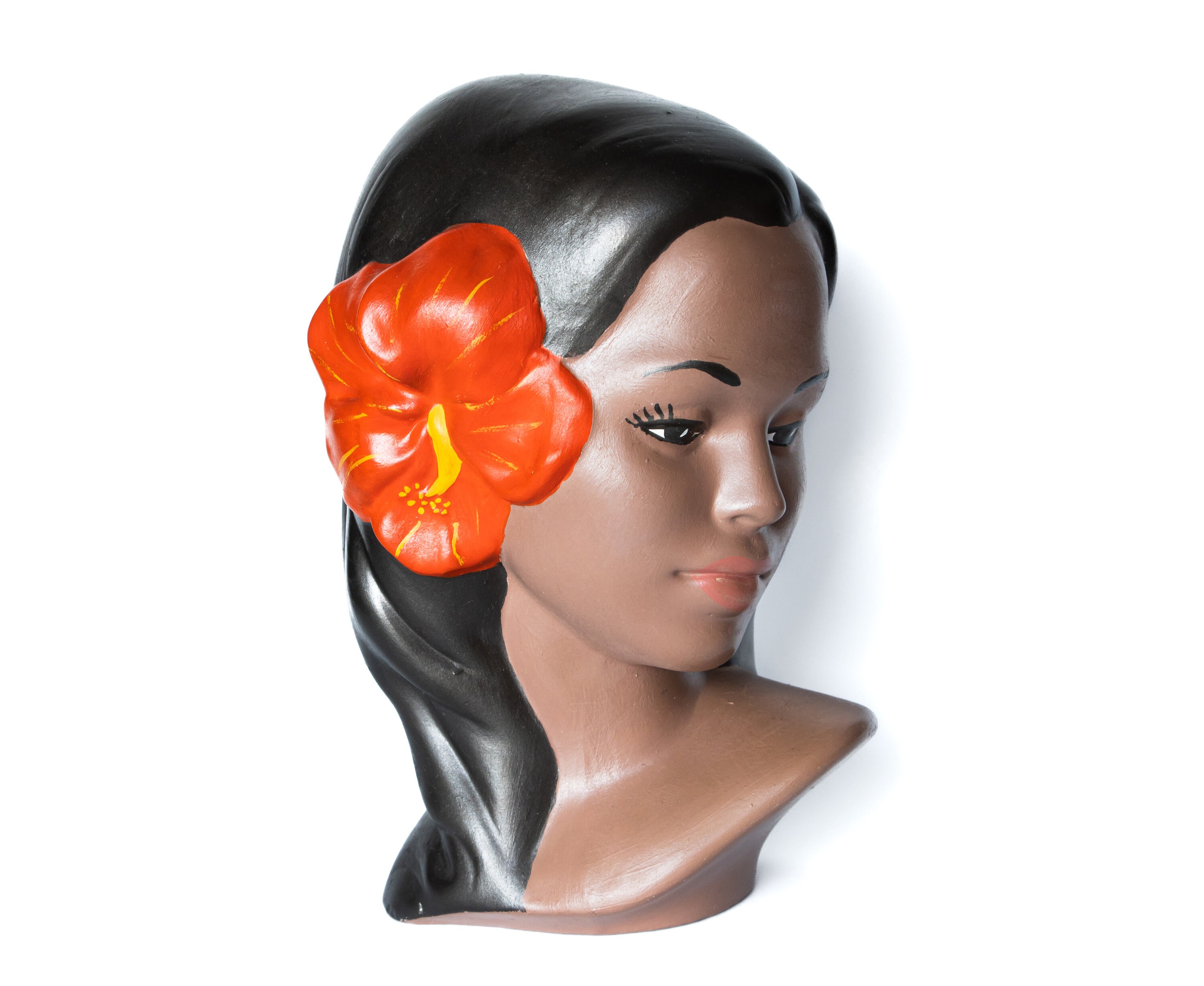 1950 MARWAL HAWAII HULA HEAD・HULA BUST Vintage Marwal Chalkware Hawaiian Polynesian Hula Woman Head