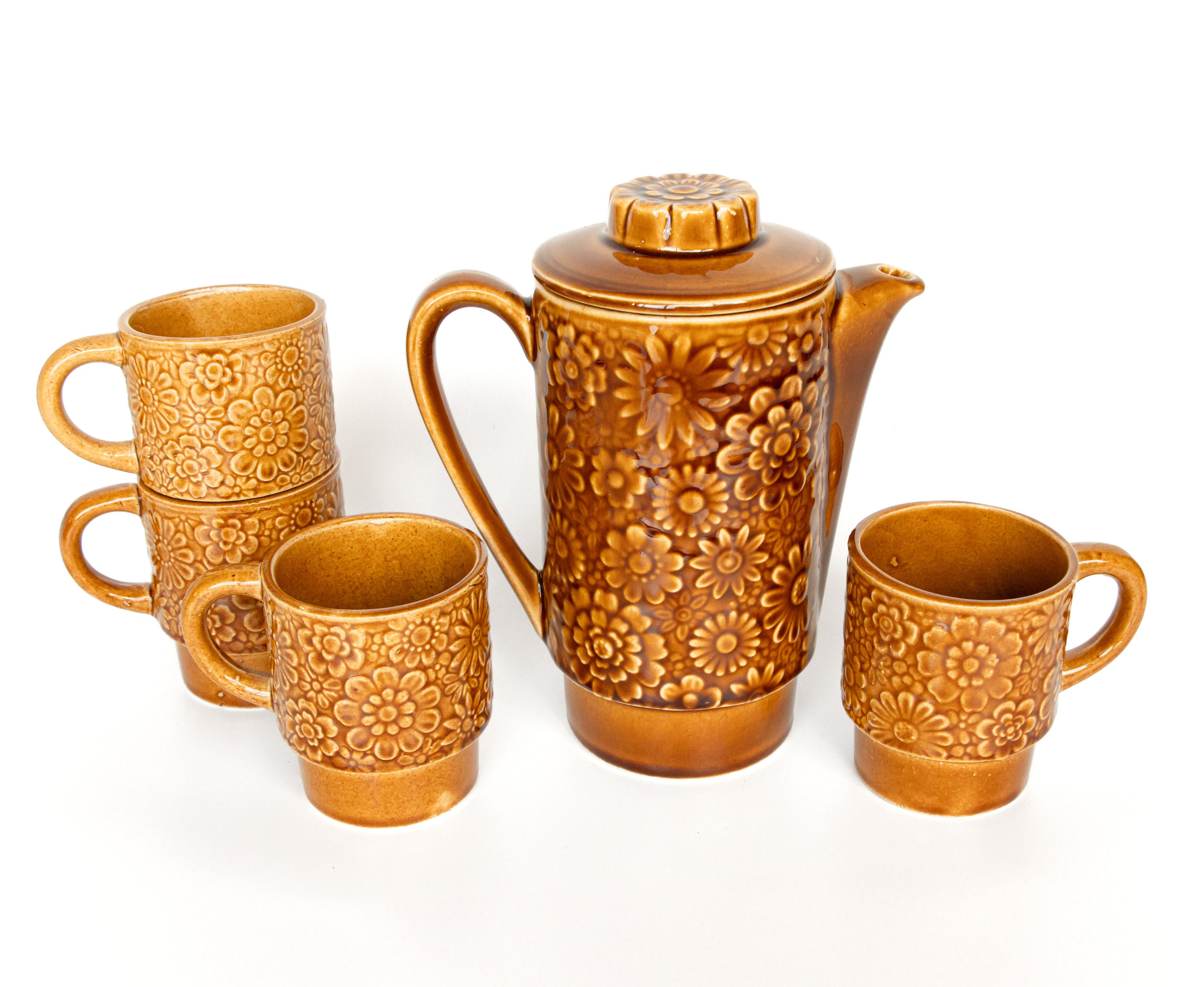  Tazas de café de cerámica mate con platillo de madera y asa,  exquisito juego de taza de café espresso y platillo, taza de café de 9.5  onzas (color blanco) : Hogar