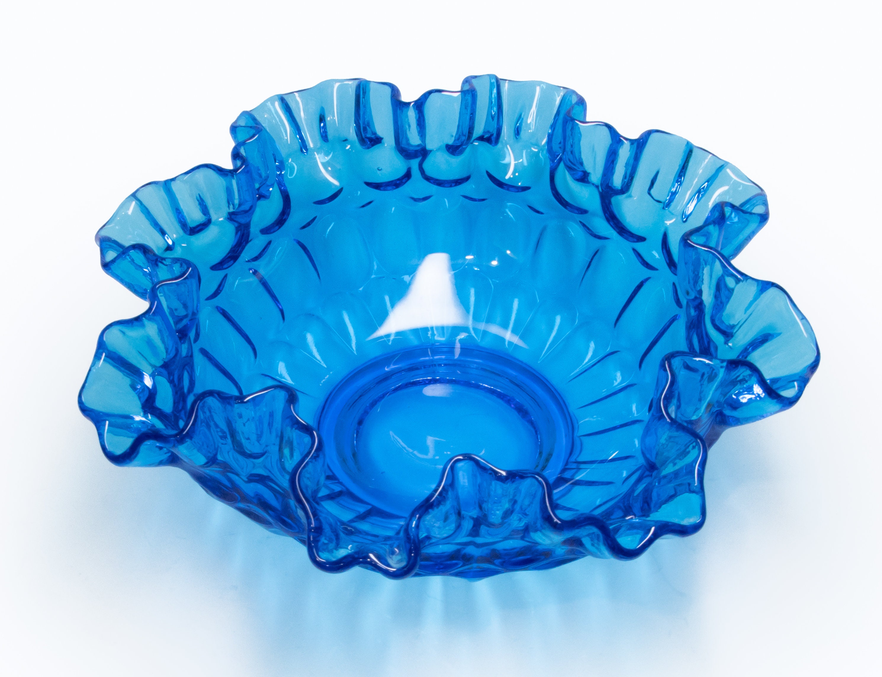 Vintage Ruffled Dish Raspberry Fenton Art Glass Crimped Ruffle Edge Bowl Colonial Blue Ruffled Rim ...