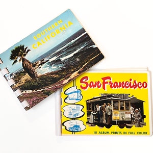 vintage 10 tirages d'albums en couleur | Livre photo souvenir | Album photo relié de carte postale de voyage | Californie du Sud/San Francisco | Années 50-60