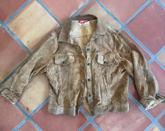 1960's Levi's BIG E Vintage Brown Suede Leather Western Trucker
