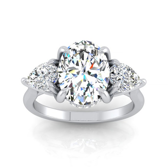 Emma 3 Stone Tapered Moissanite Engagement Ring W/ Pears 