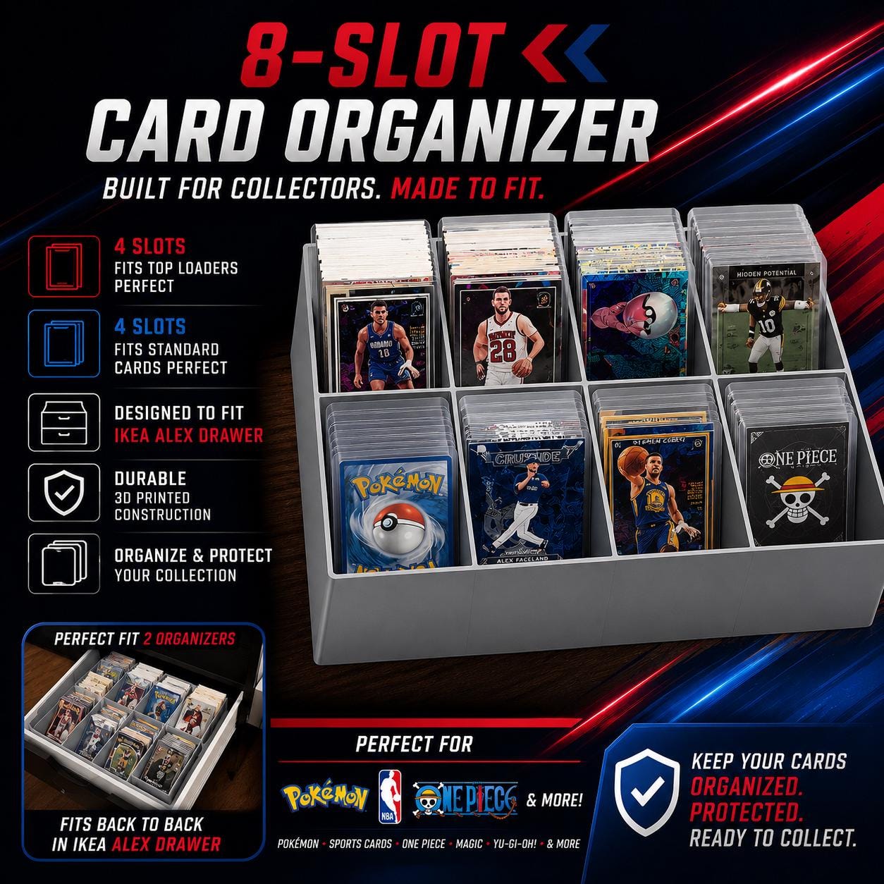 Slot Trading Card Organizer – IKEA Alex Drawer Fit, Top Loader & Standard Card Storage