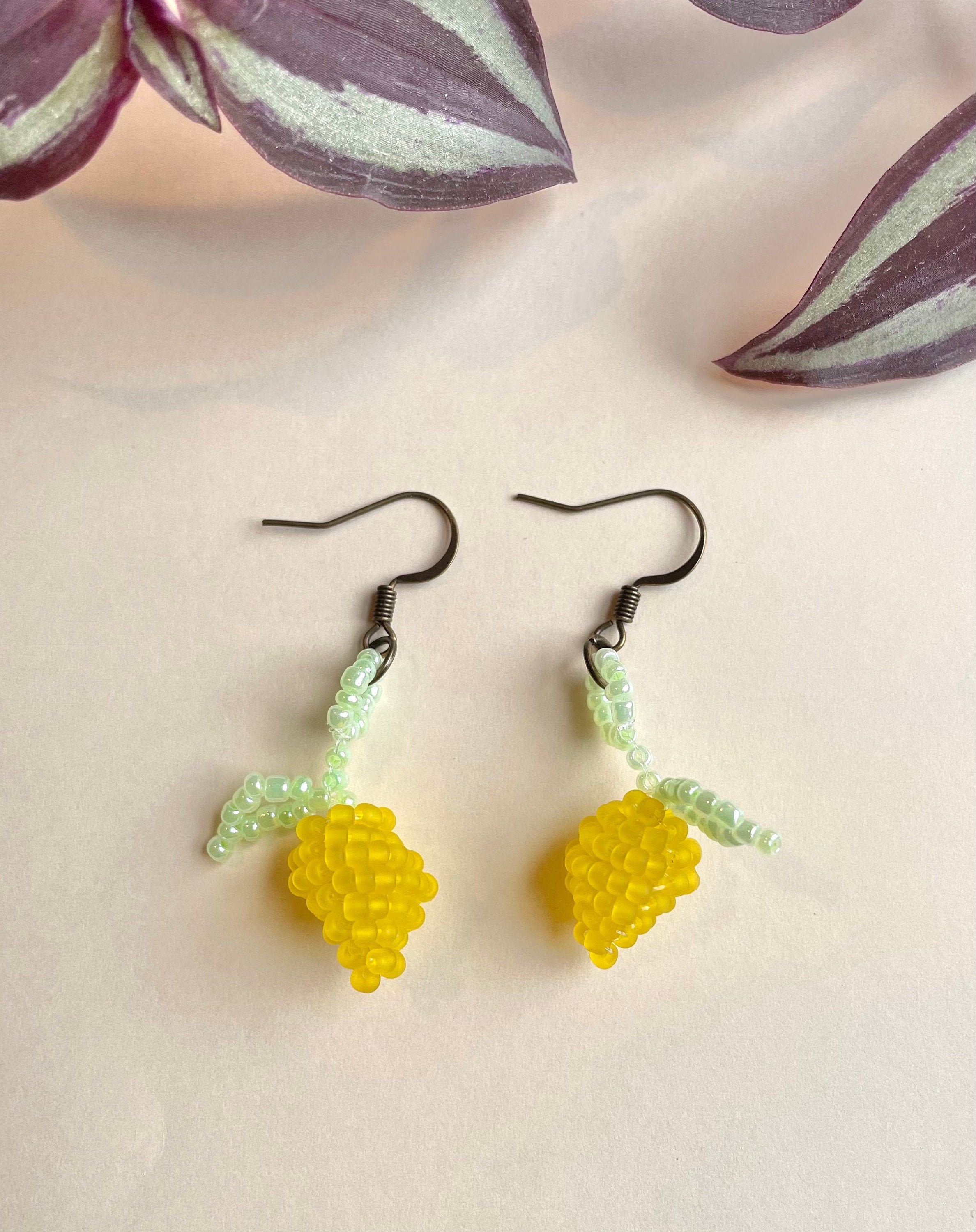 Beaded lemon earrings / Fruit beads earrings / Lemon jewellery Etsy