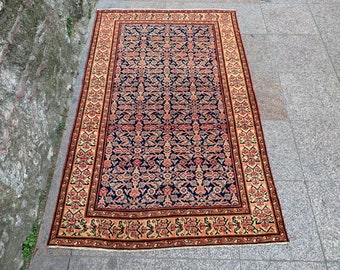 Handgemaakt wollen dorpskleed, 3,10 x 6,2 ft, organisch natuurlijk tapijt
