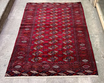 Handgemaakt wollen dorpskleed (4'5'' x 6'3''), natuurlijk geverfd tapijt