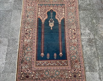 Handgemaakt wollen dorpstapijt, klein organisch tapijt (86 cm x 140 cm)