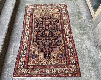 Handgemaakt wollen dorpstapijt: 112 cm x 196 cm, organisch natuurlijk tapijt