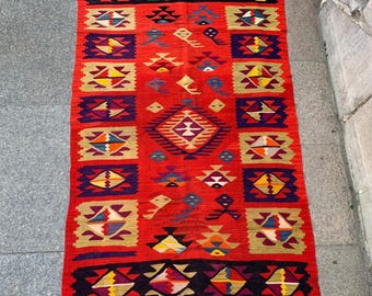 Handgemaakt wollen kilimkleed (94 cm x 155 cm)