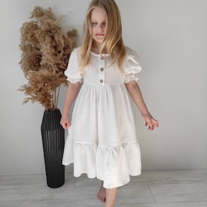 Cottagecore baby dress White muslin cotton girl dress Double gauze toddler dress Eco-friendly summer kids clothing Sustainable gift image 2