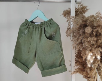 Sage toddler boy linen shorts  Green flax baby shorts Ring bearer outfit Organic summer kids wear Birthday baby boy clothes Beach kids wear