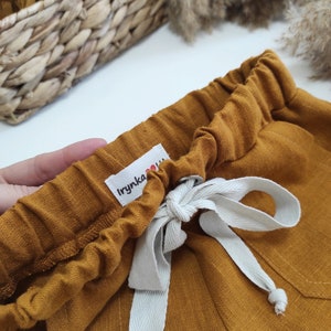 Boho linen pants Mustard pants with pockets Baggy toddler trousers Organic kids clothes Gender neutral baby clothing Sustainable clothes image 4