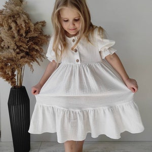 Cottagecore baby dress White muslin cotton girl dress Double gauze toddler dress Eco-friendly summer kids clothing Sustainable gift image 8