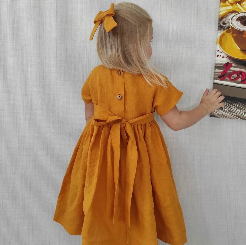 Simply Linen Baby Dress Mustard Girl Dress First Birthday Etsy