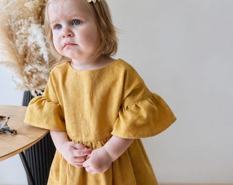 Minimalist linen dress Baby boho clothes Toddler girl special occasion dress