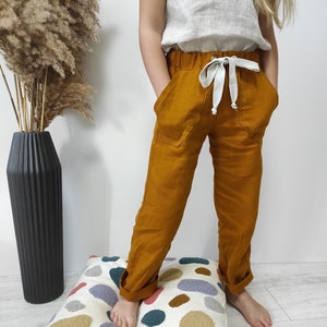 Conjunto de lino hecho a mano ropa de bebé Pantalones y top Ropa de lino para niños Ropa sostenible Ropa de bebé orgánica Género neutral conjunto Unisex boho imagen 5