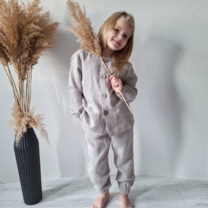 Rustic linen baby set. Organic linen shirt and pants. Natural gray toddler outfit. Simply gender neutral clothing. Unisex kids suit Handmade