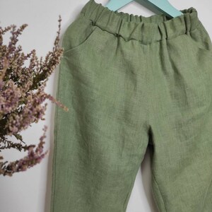 Kids linen pants, organic washed linen pants. Soft linen joggers, Harem pants, Unisex summer pants, Beach pants. Sage green linen joggers image 8