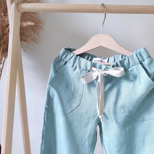 Linen kids pants with pockets Boho toddler trousers Organic kids clothes Gender neutral baby clothing Sustainable clothes Blue boy pants image 2