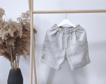 Rustic gray toddler boy linen shorts  Organic baby shorts Ring bearer outfit Summer kids wear Birthday baby boy clothes Beach kids wear